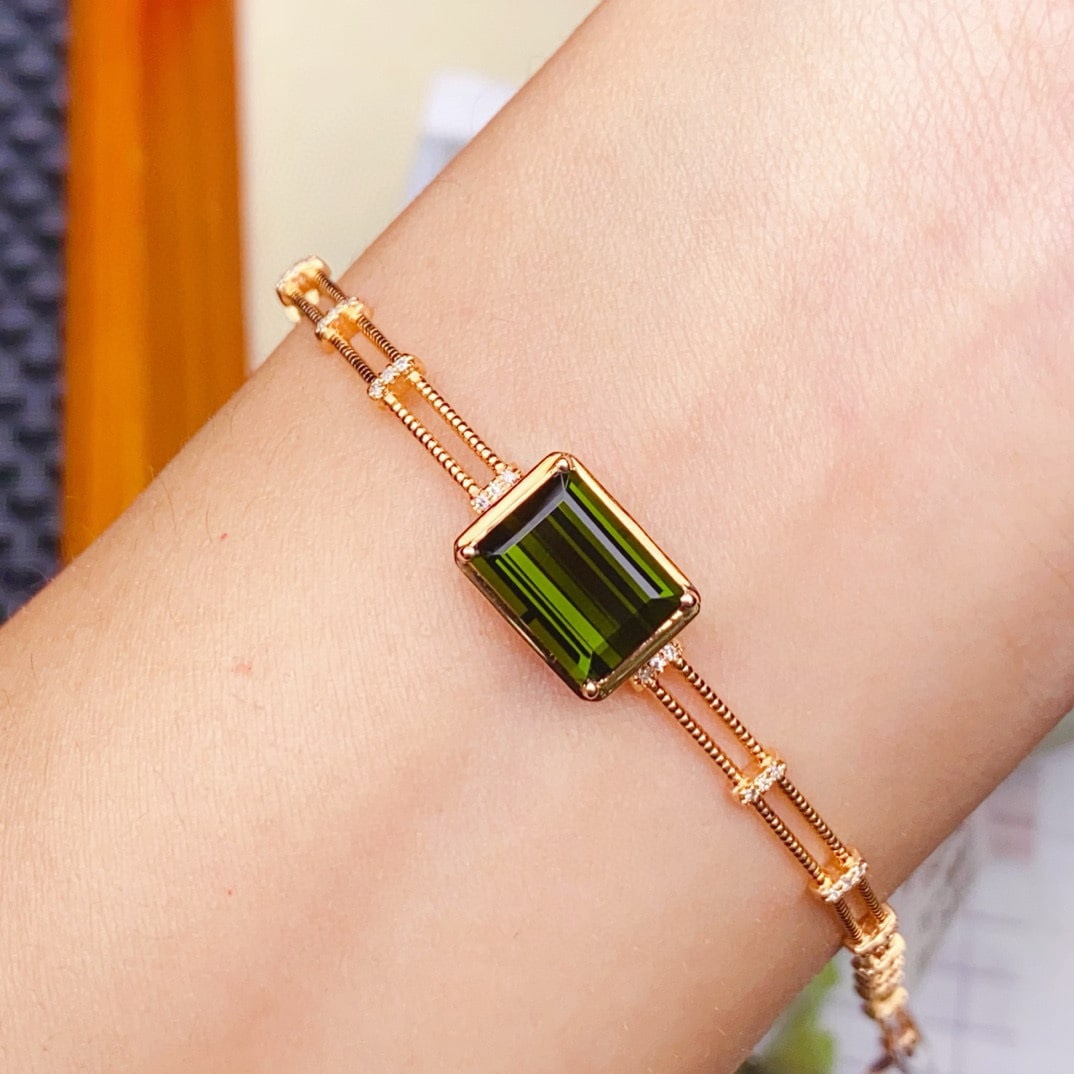 14k Gold 3.05 Ct Natural Tourmaline & Diamond Bracelet - 4