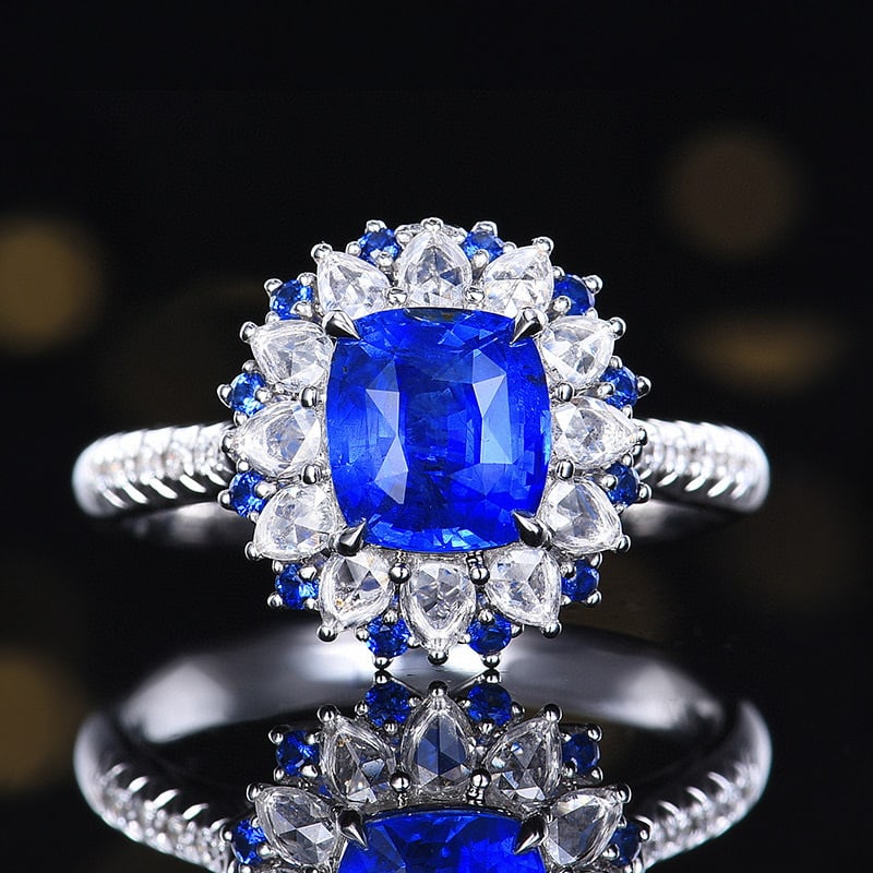 14k Gold 2.56 Ctw Natural Sapphire & Diamond Ring/pendant( Without Chain ): Ref:230936122 // gold content:14k gold // ring size:7. 25us // // main gemstone:sapphire // shape:cushion // carat weight:2. 08ct // color:cornflower blue // treatment:natural // // adjacent gemstone