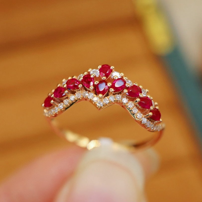 14k Gold 0.54 Ctw Natural Ruby & Diamond Ring - 3