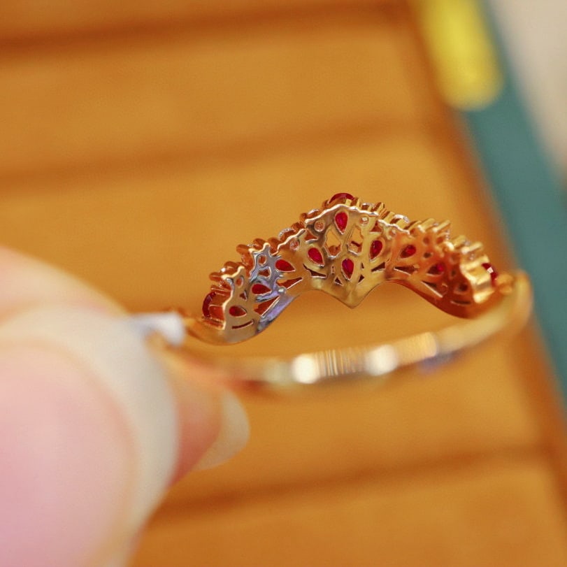 14k Gold 0.54 Ctw Natural Ruby & Diamond Ring - 5