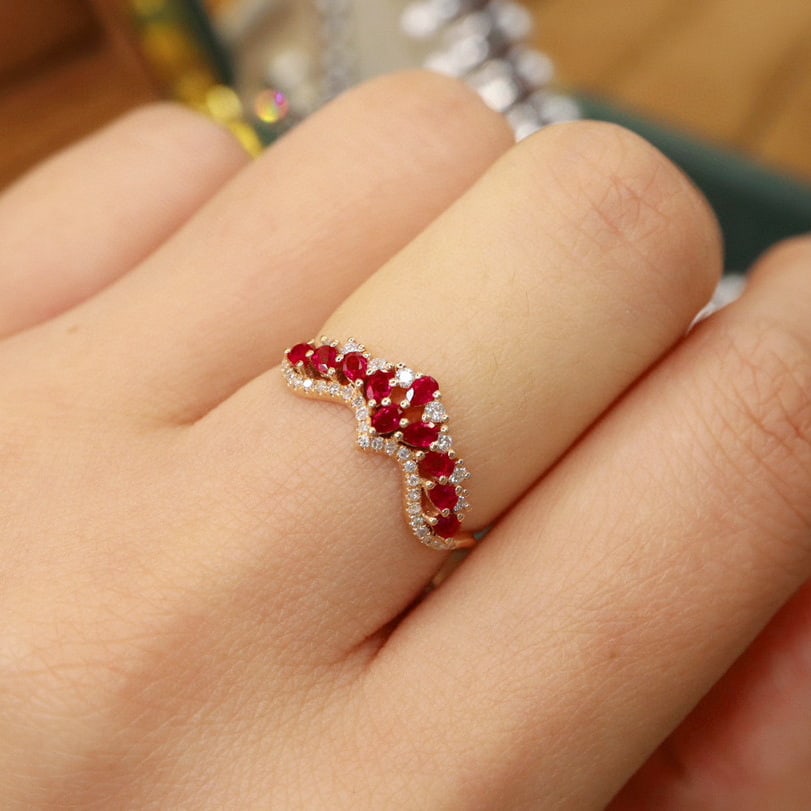 14k Gold 0.54 Ctw Natural Ruby & Diamond Ring - 6