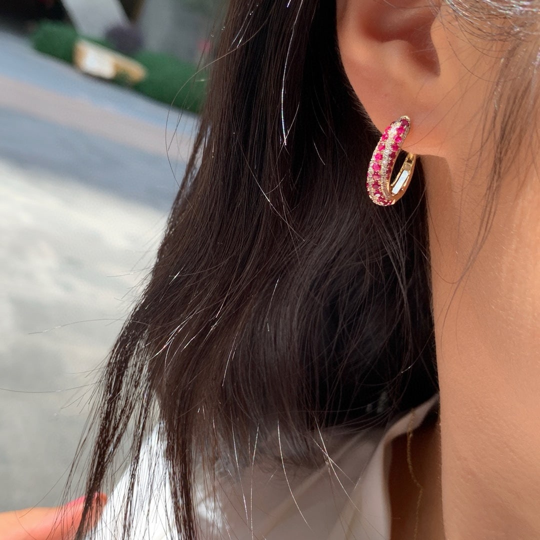 14k Gold 1.8 Ctw Natural Ruby & Diamond Earrings - 3