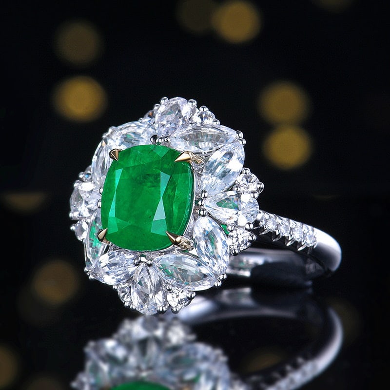 14k Gold 6.60 Ctw Vivid Green Natural Emerald & Sapphire Ring/pendant( Without Chain ) - 2