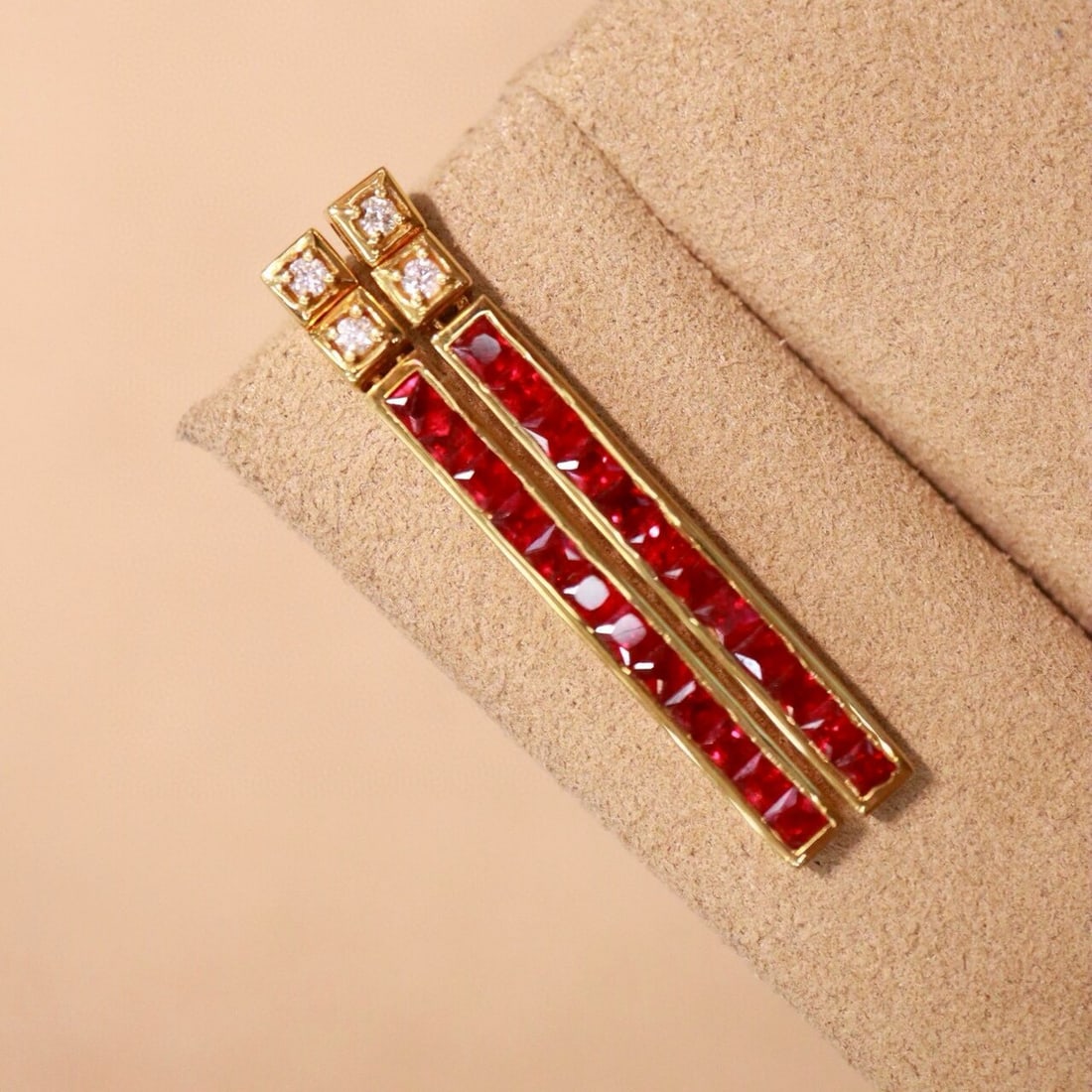 14k Gold 1.60 Ctw Natural Ruby & Diamond Earrings - 2