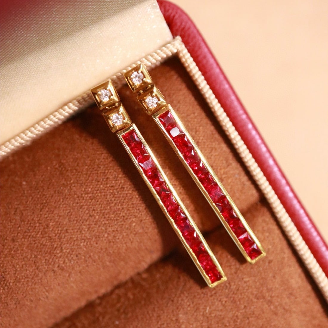 14k Gold 1.60 Ctw Natural Ruby & Diamond Earrings - 3