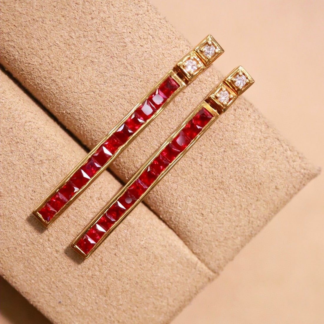 14k Gold 1.60 Ctw Natural Ruby & Diamond Earrings - 7