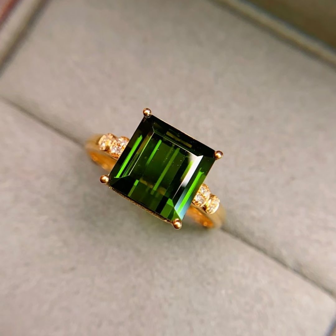 14k Gold 3.5 Ct Natural Tourmaline & Diamond Ring - 2