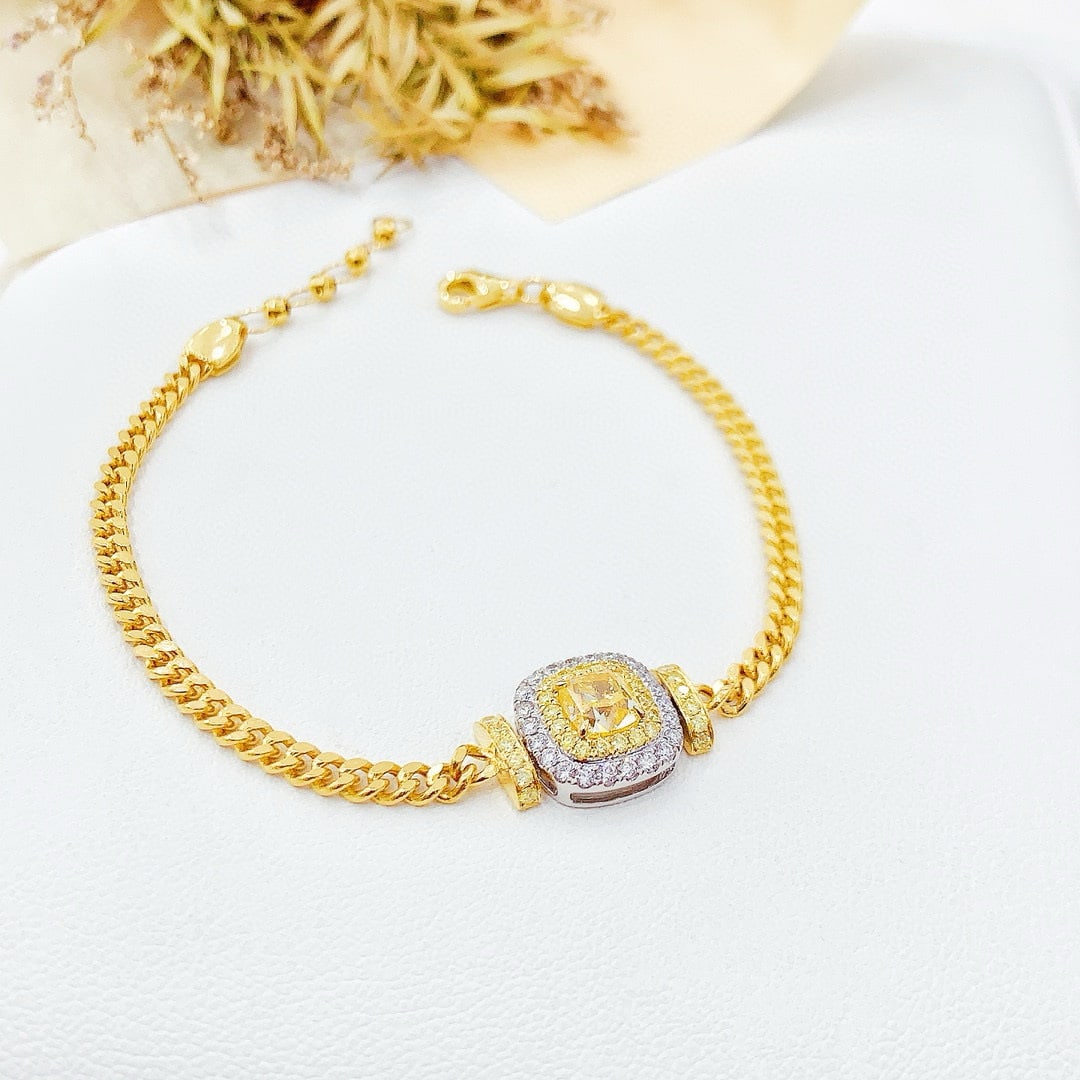 14k Gold 1.45 Ctw Natural Yellow Diamond & Diamond Bracelet: Ref:230936140 // gold content:14k gold // main gemstone:yellow diamond // shape:cushion // carat weight:1. 01ct // color:yellow // treatment:natural // // adjacent gemstone 2 : diamond //