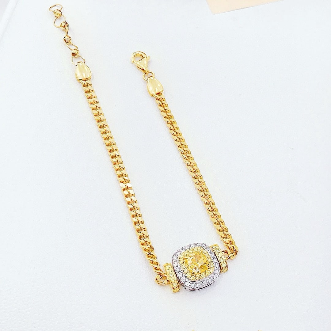 14k Gold 1.45 Ctw Natural Yellow Diamond & Diamond Bracelet - 2