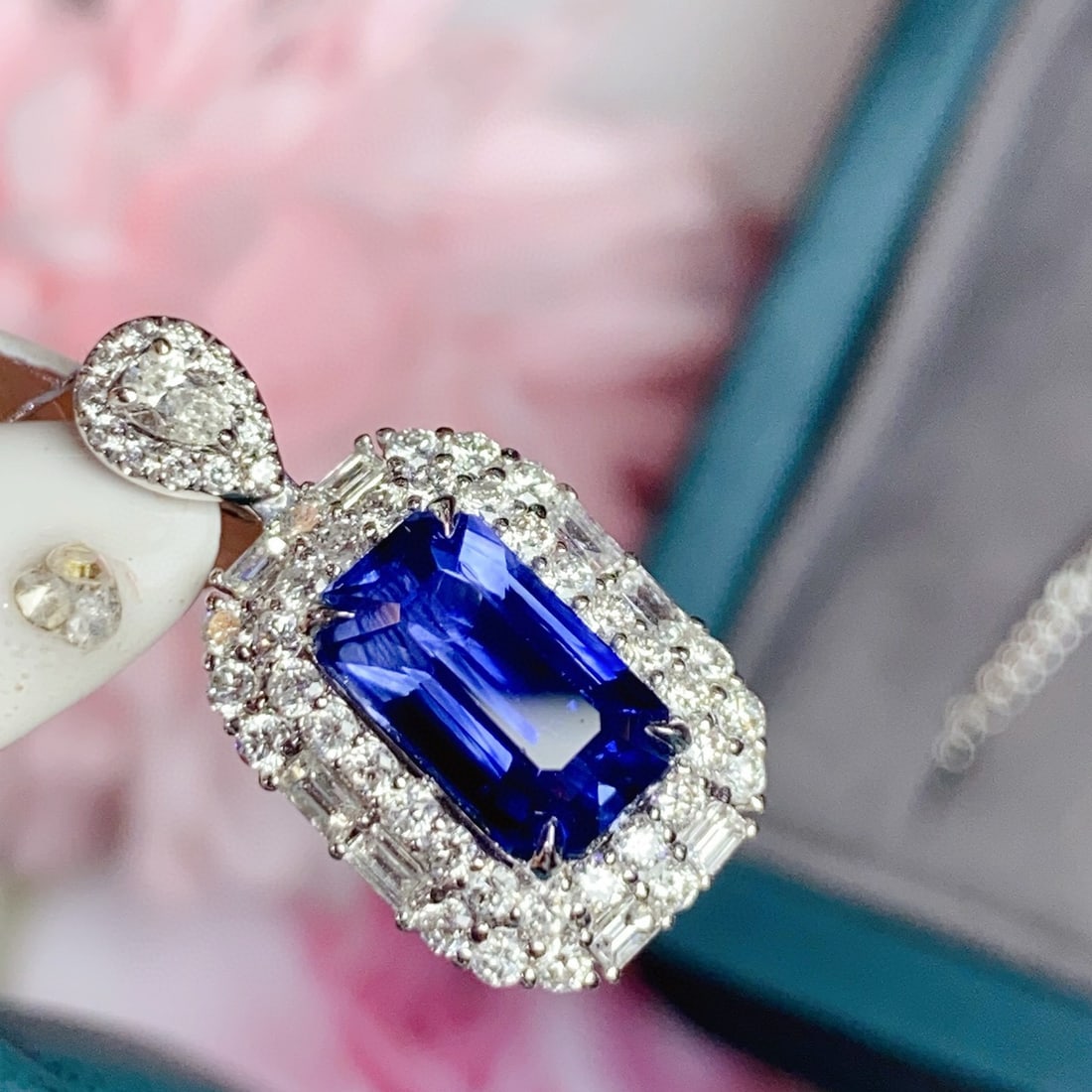 14k Gold 3.28 Ctw Natural Sapphire & Diamond Pendant( Without Chain ) - 2