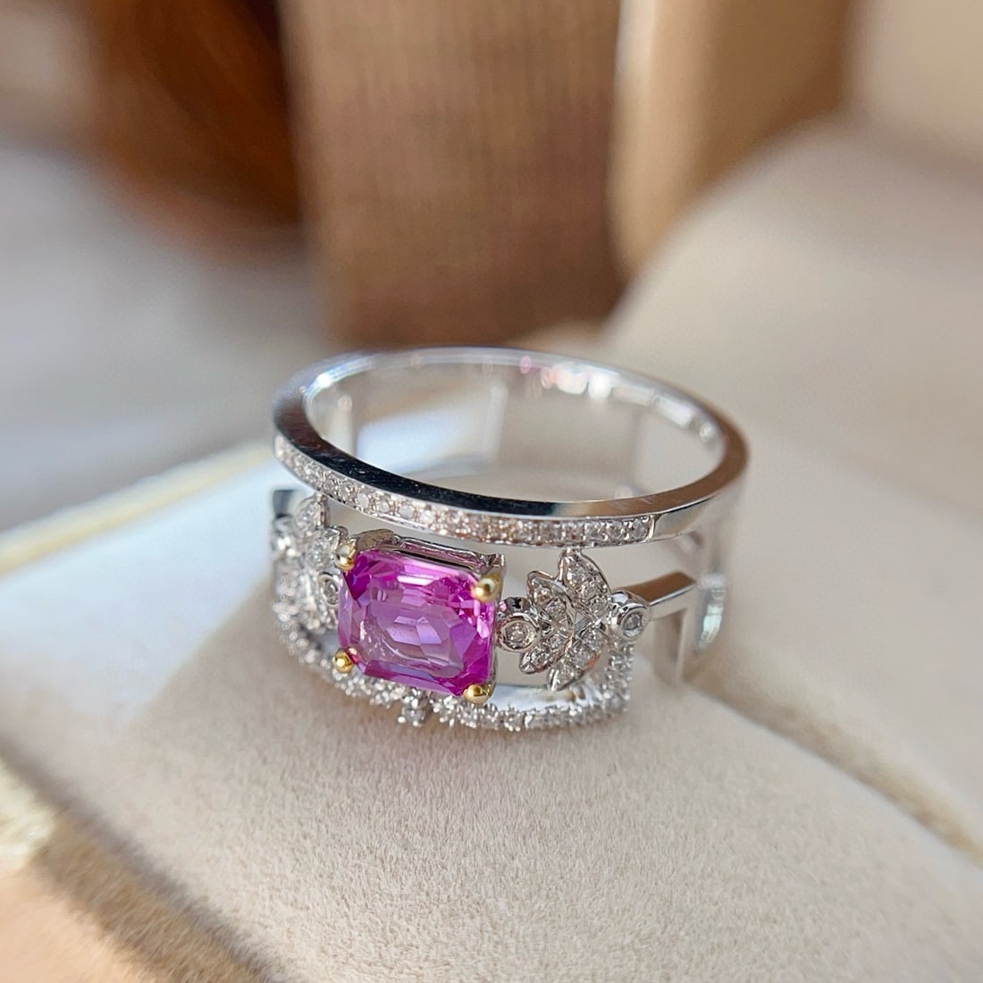 14k Gold 1.10 Ct Natural Sapphire & Diamond Ring - 2