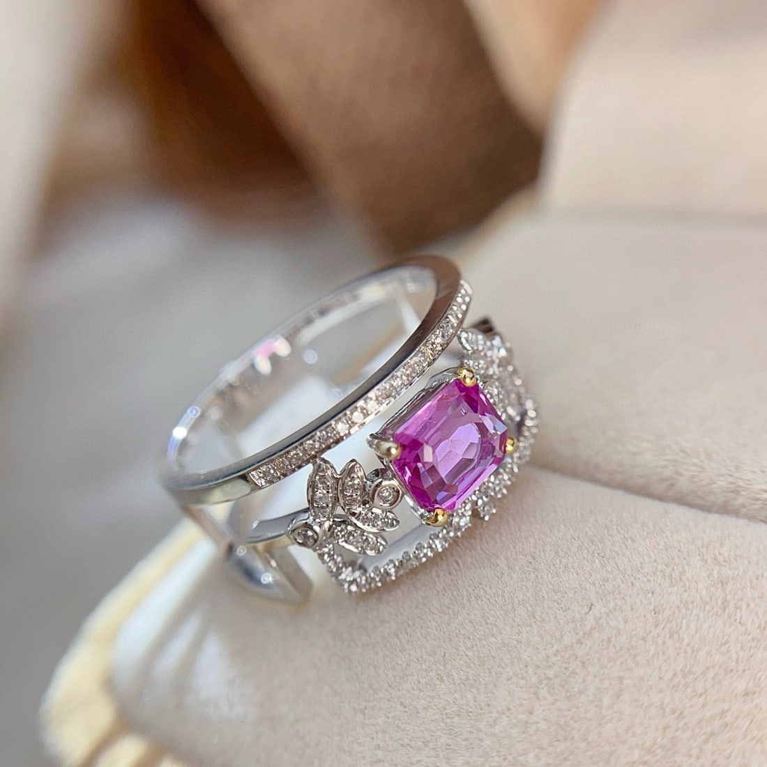 14k Gold 1.10 Ct Natural Sapphire & Diamond Ring - 3