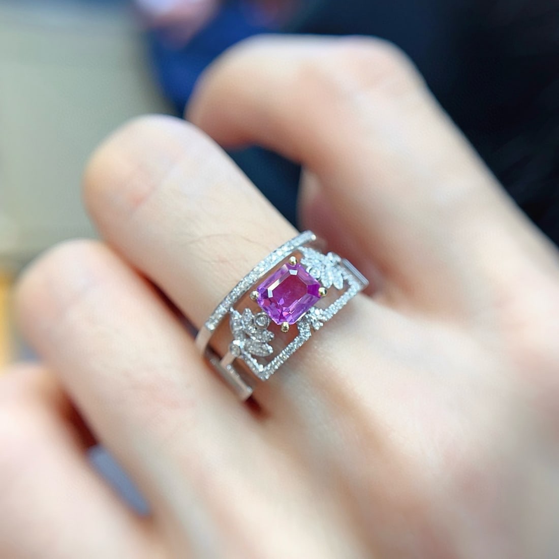 14k Gold 1.10 Ct Natural Sapphire & Diamond Ring - 6