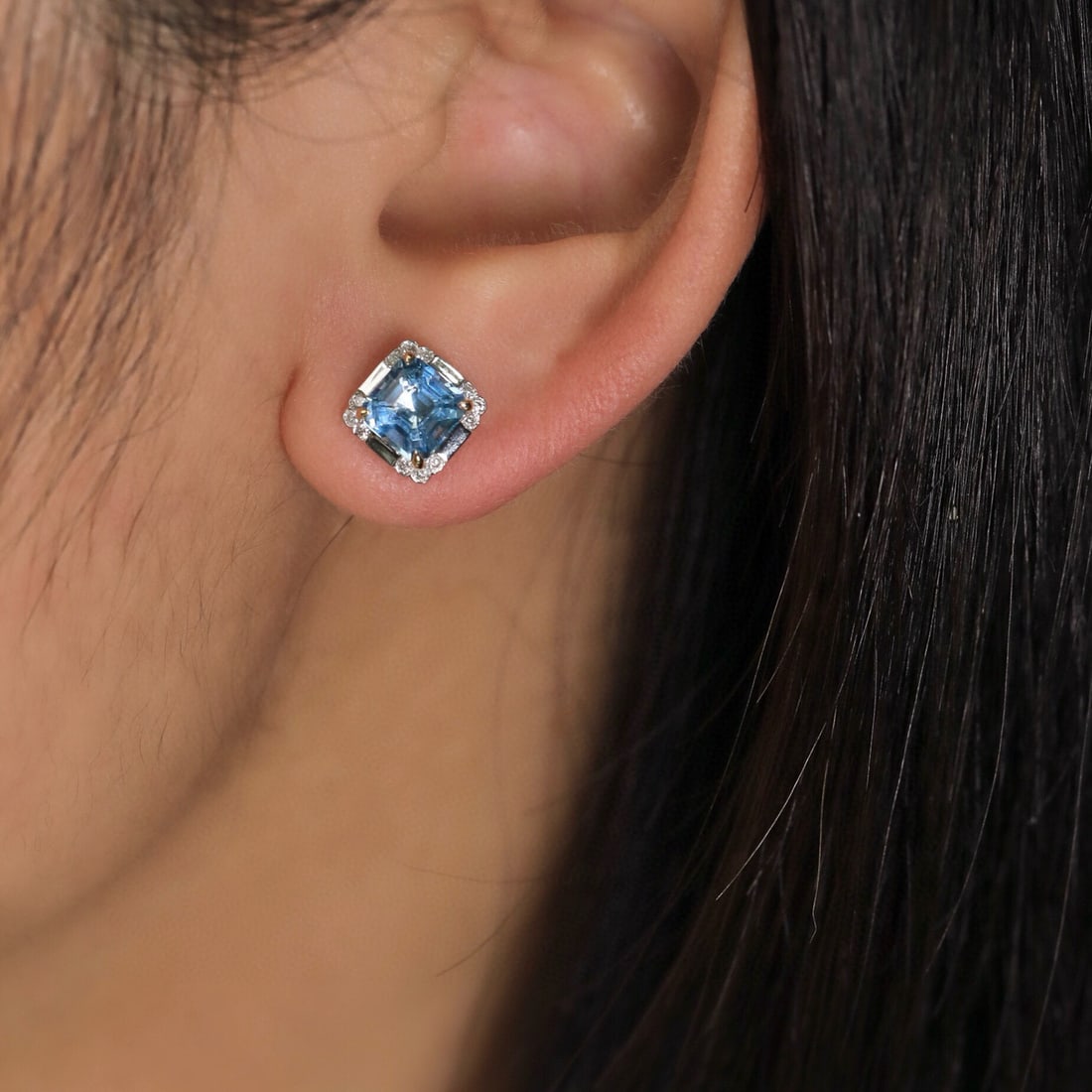 14k Gold 2.14 Ct Natural Aquamarine & Diamond Earrings - 2