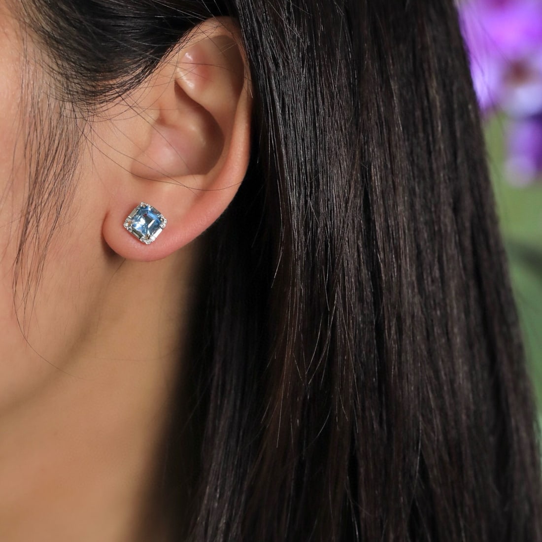 14k Gold 2.14 Ct Natural Aquamarine & Diamond Earrings - 3