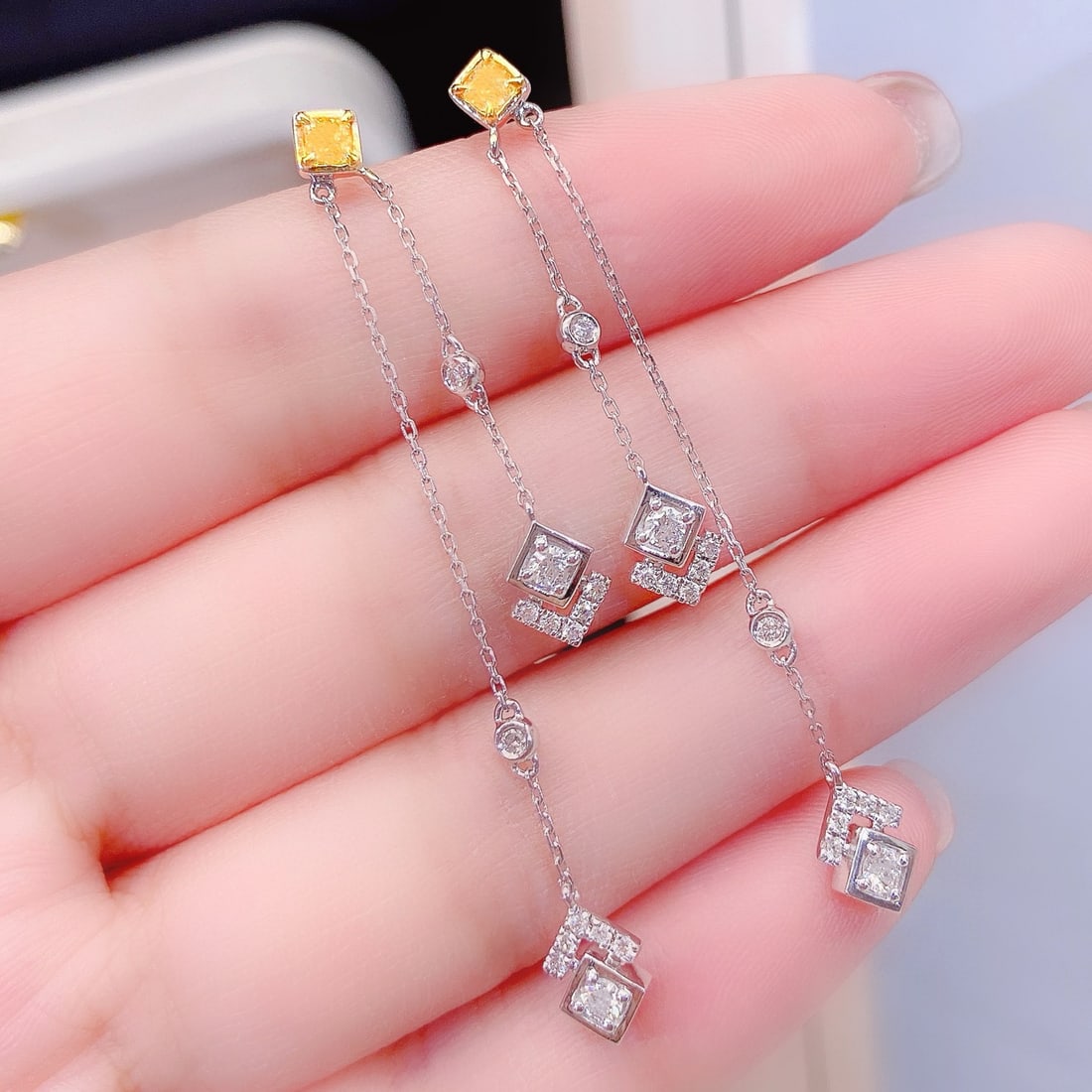 14k Gold 0.56 Ctw Natural Yellow Diamond & Diamond Earrings - 2