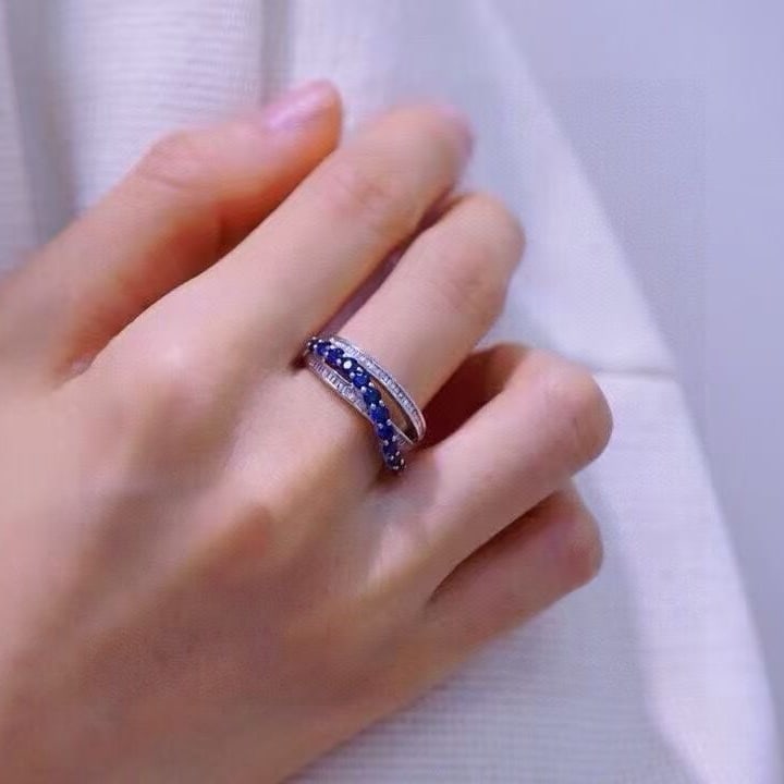 14k Gold 1.12 Ctw Vivid Blue Natural Sapphire & Diamond Ring - 3