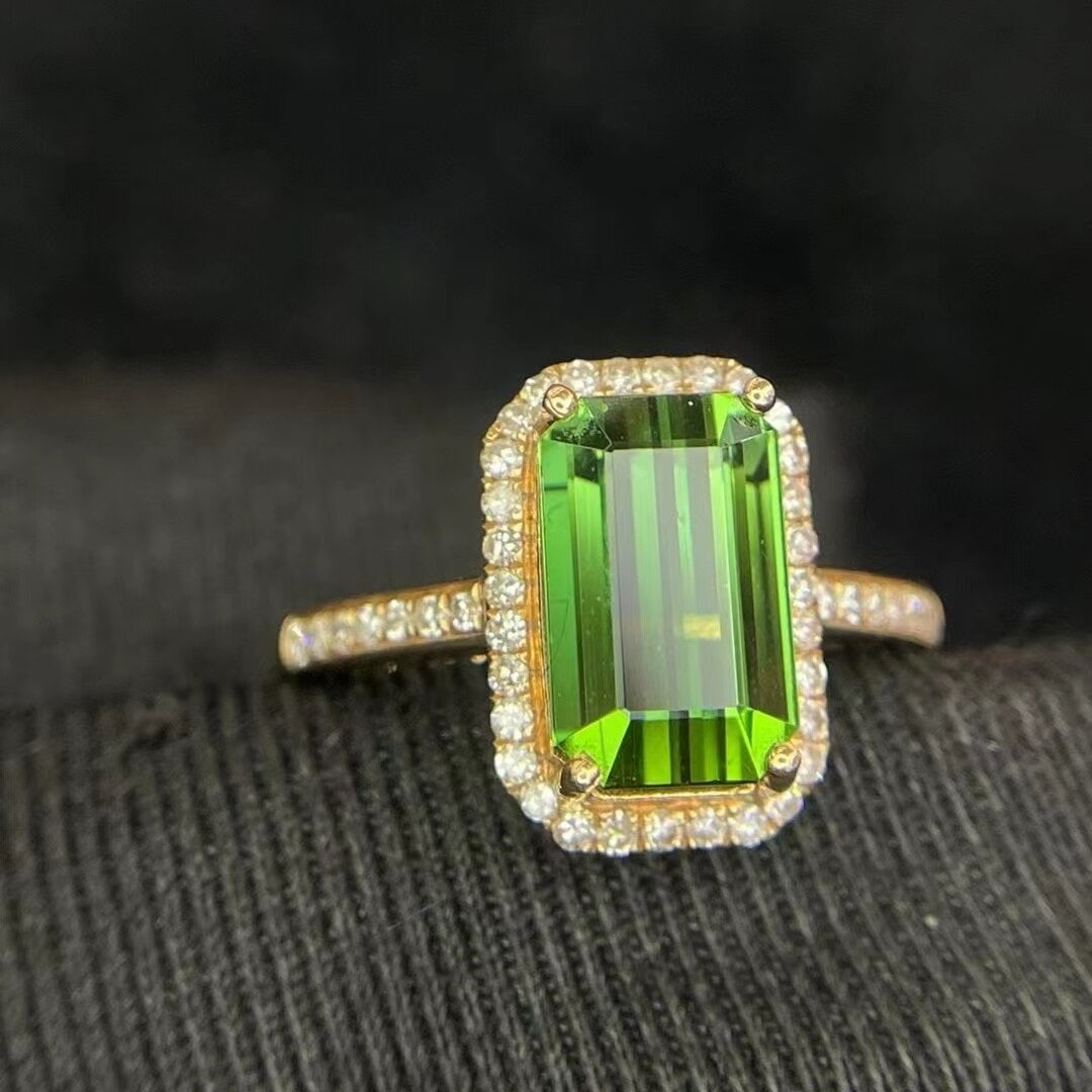 14k Gold 3.86 Ct Natural Tourmaline & Diamond Ring - 2