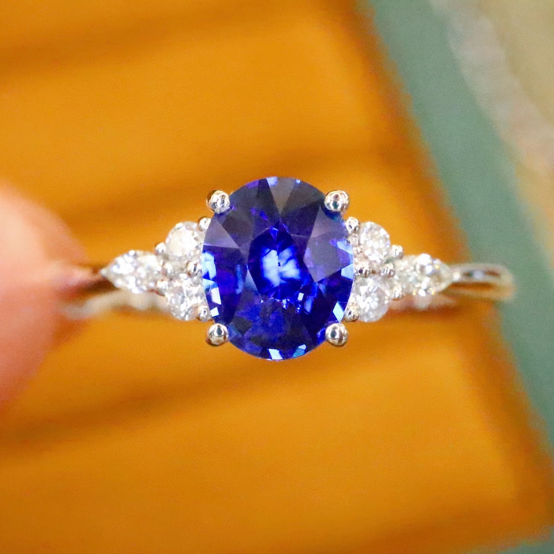 14k Gold 0.85 Ctw Natural Sapphire & Diamond Ring: Ref:230936171 // gold content:14k gold // ring size:7. 25us // // main gemstone:sapphire // shape:oval // carat weight:0. 73ct // color:royal blue // treatment:natural // // adjacent gemstone 2 :