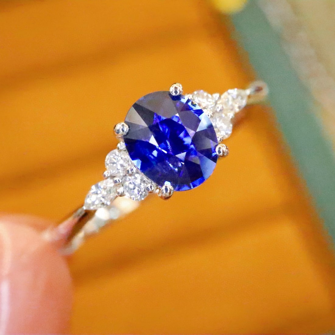 14k Gold 0.85 Ctw Natural Sapphire & Diamond Ring - 5