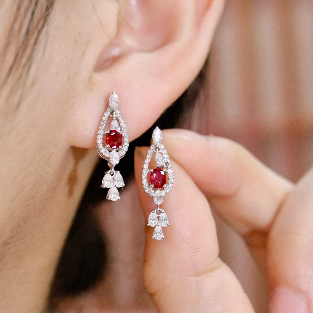 14k Gold 0.68 Ctw Natural Ruby & Diamond Earrings - 5