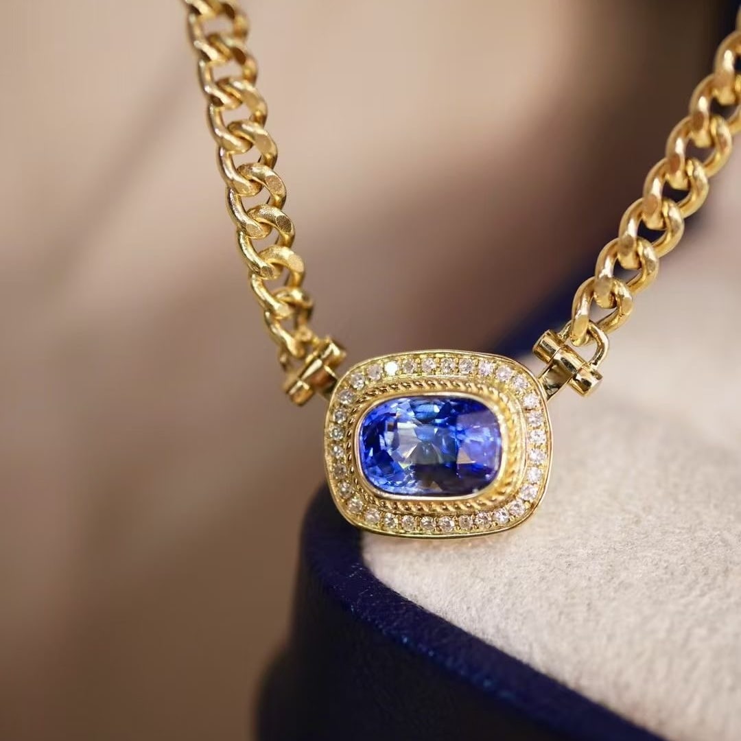 14k Gold 1.74 Ctw Natural Sapphire & Diamond Necklace - 2