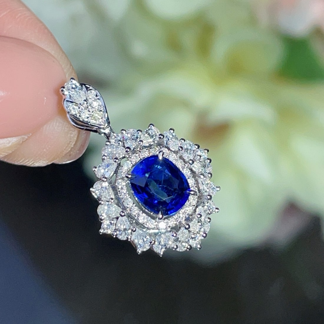 14k Gold 2.08 Ctw Natural Sapphire & Diamond Pendant( Without Chain ) - 2