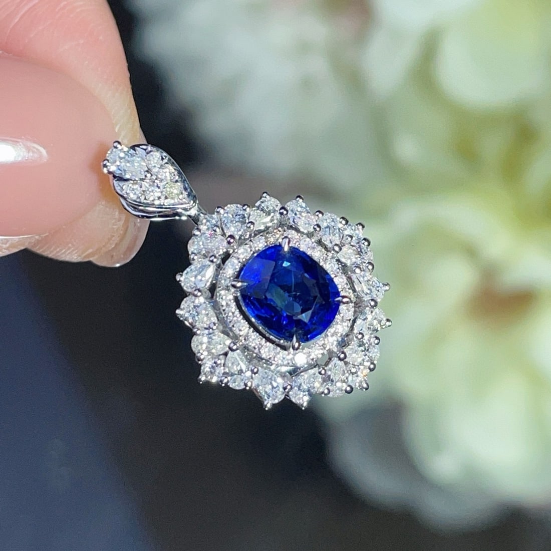 14k Gold 2.08 Ctw Natural Sapphire & Diamond Pendant( Without Chain ) - 4