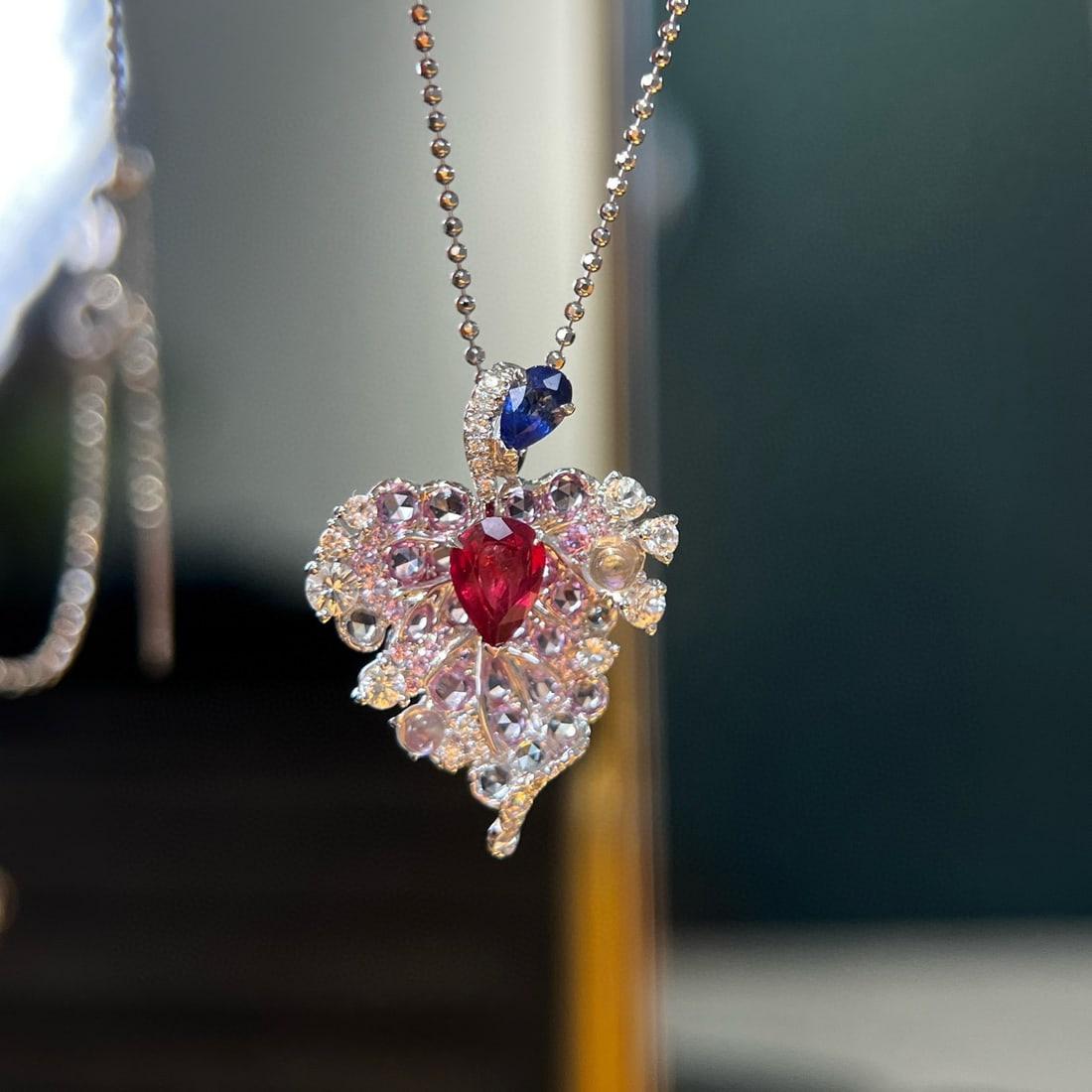 14k Gold 2.25 Ctw Natural Ruby & Sapphire Pendant( Without Chain ) - 3