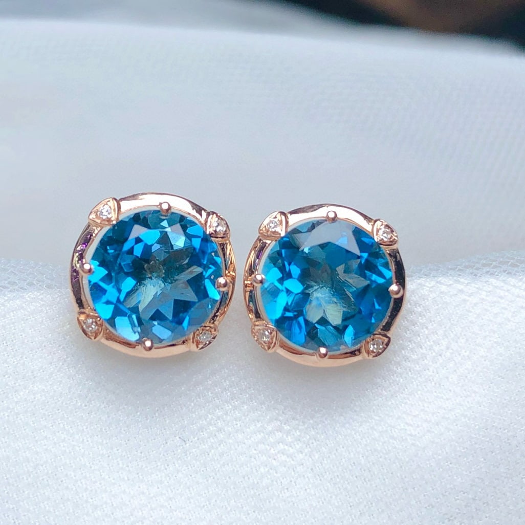 14k Gold 4.50 Ct Natural Topaz & Diamond Earrings - 2