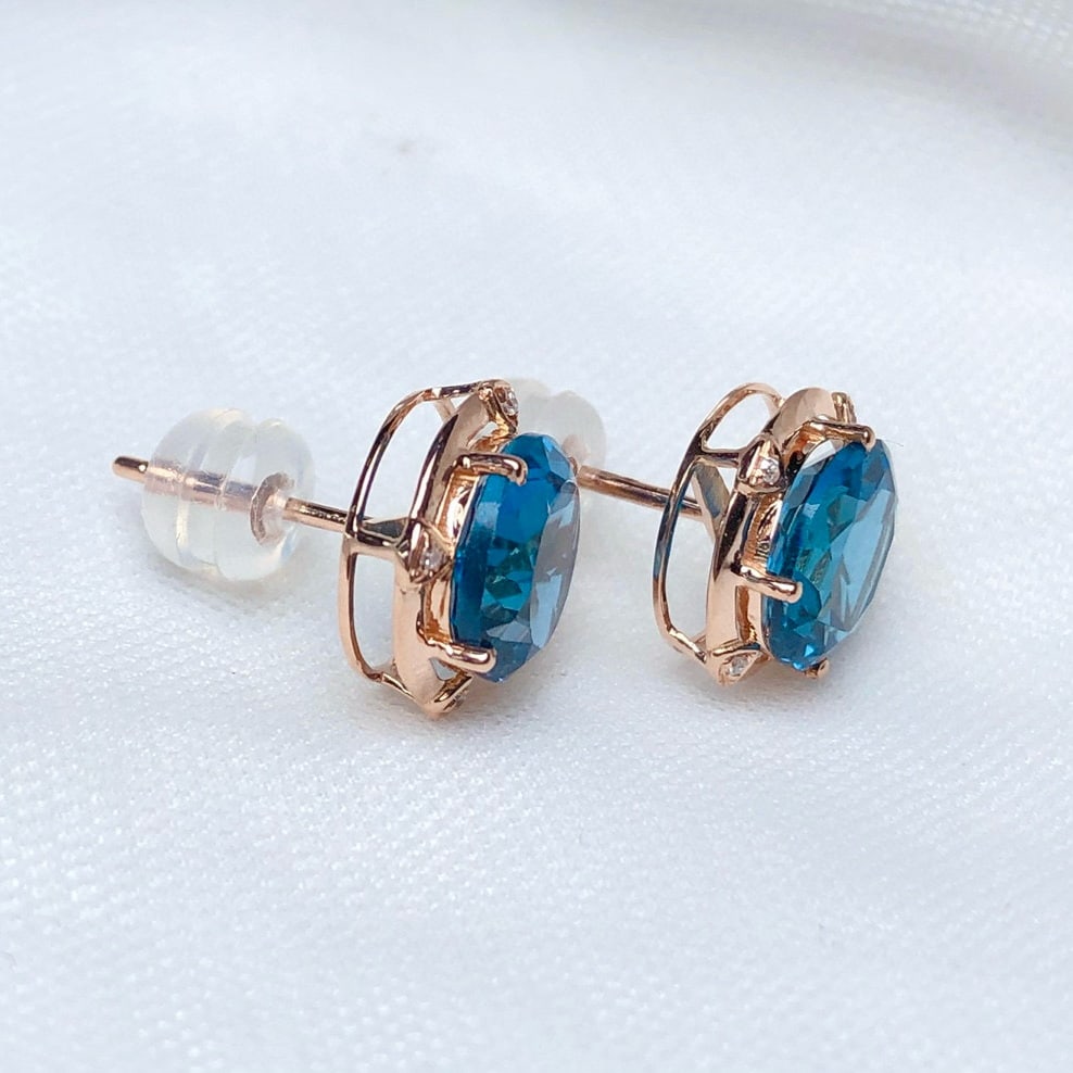 14k Gold 4.50 Ct Natural Topaz & Diamond Earrings - 5
