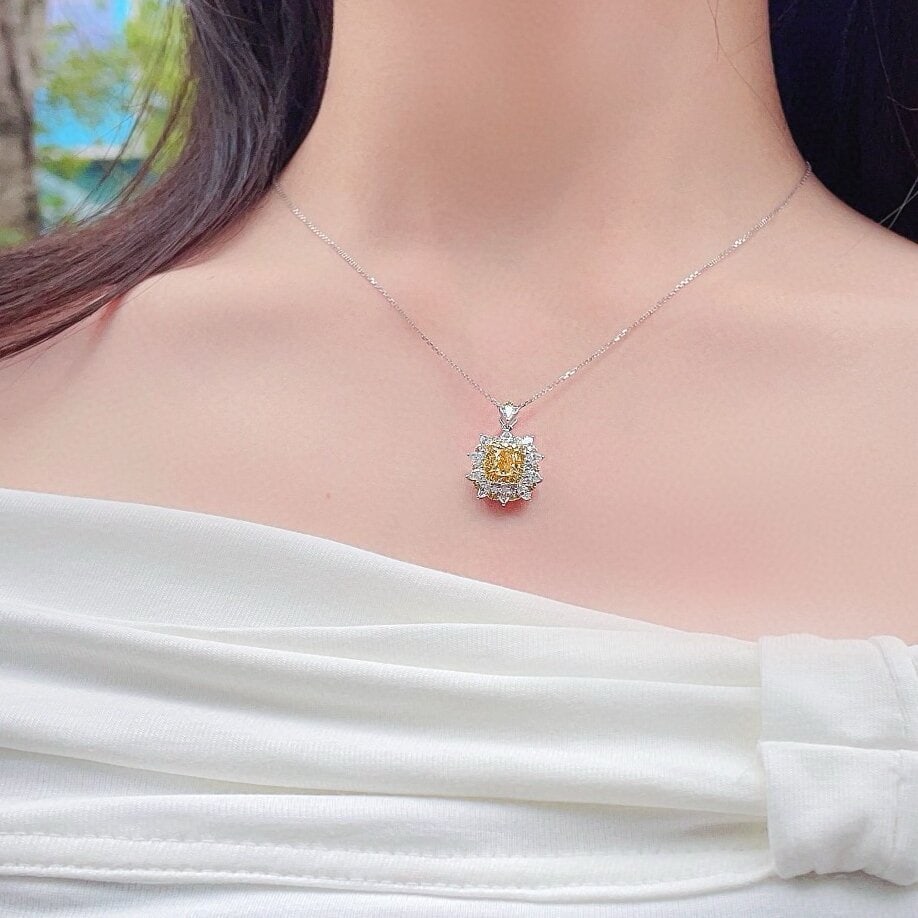 14k Gold 2.25 Ctw Natural Yellow Diamond & Diamond Necklace - 4