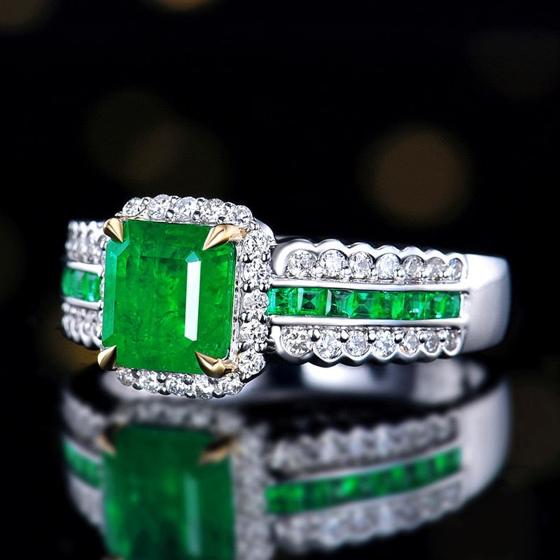 14k Gold 1.74 Ctw Vivid Green Natural Emerald & Diamond Ring - 2