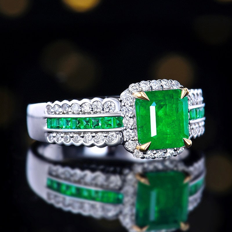 14k Gold 1.74 Ctw Vivid Green Natural Emerald & Diamond Ring - 3