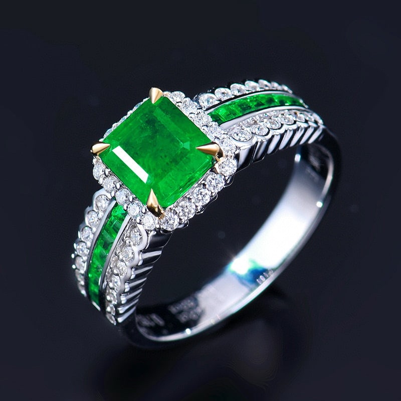 14k Gold 1.74 Ctw Vivid Green Natural Emerald & Diamond Ring - 8