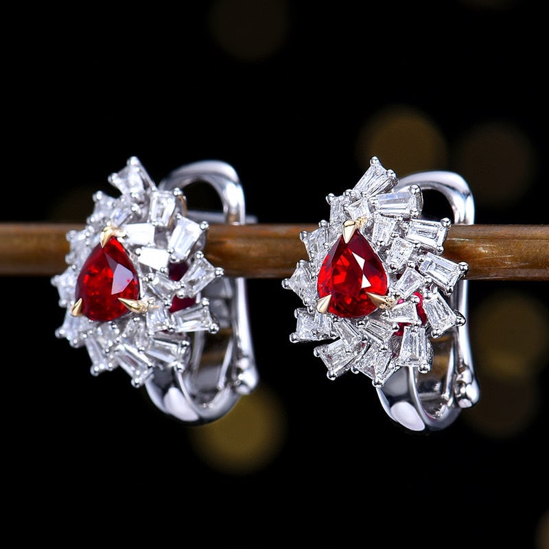 14k Gold 1.37 Ctw Natural Ruby & Diamond Earrings - 2