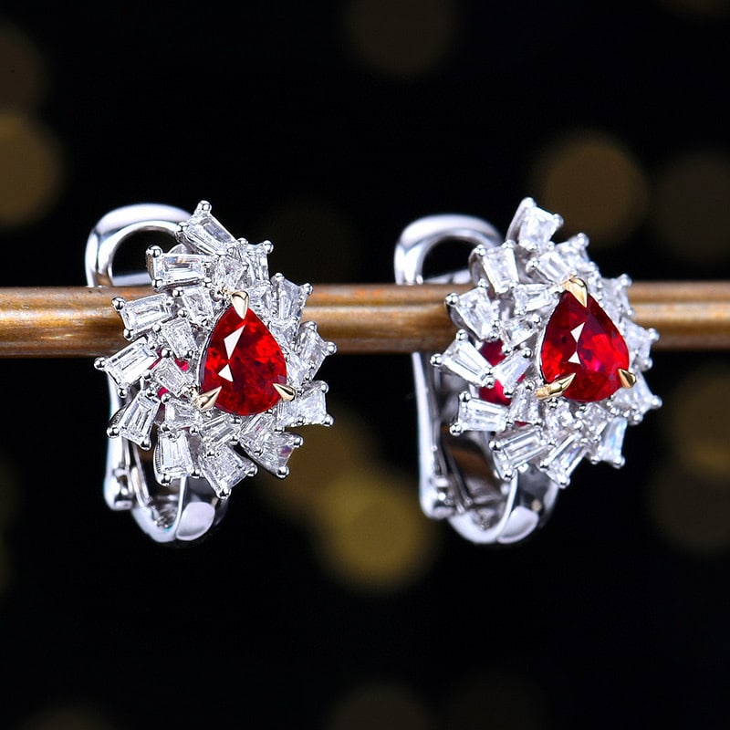 14k Gold 1.37 Ctw Natural Ruby & Diamond Earrings - 3