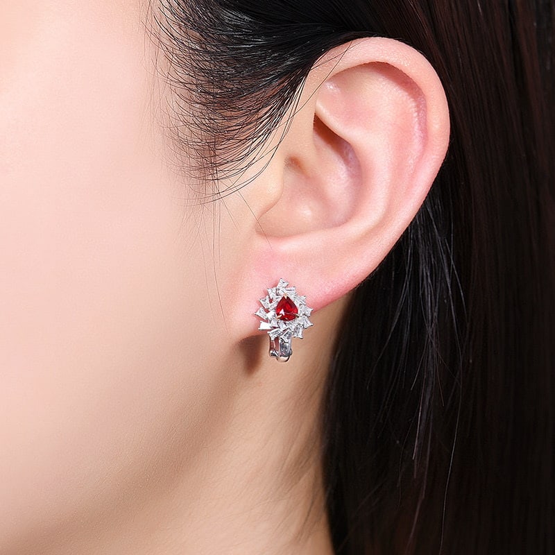 14k Gold 1.37 Ctw Natural Ruby & Diamond Earrings - 6