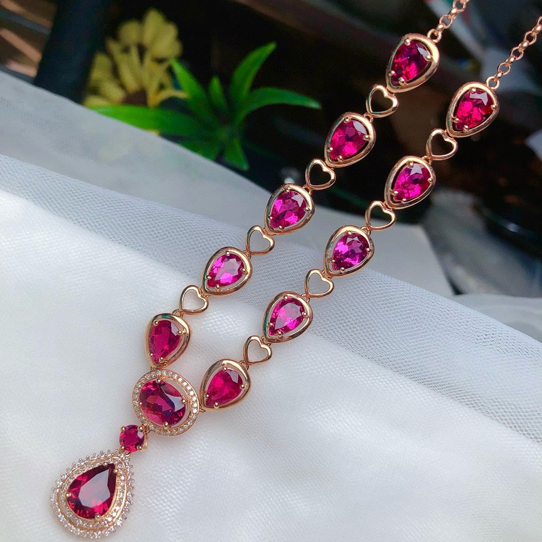 14k Gold 11.68 Ct Natural Tourmaline & Diamond Necklace - 5