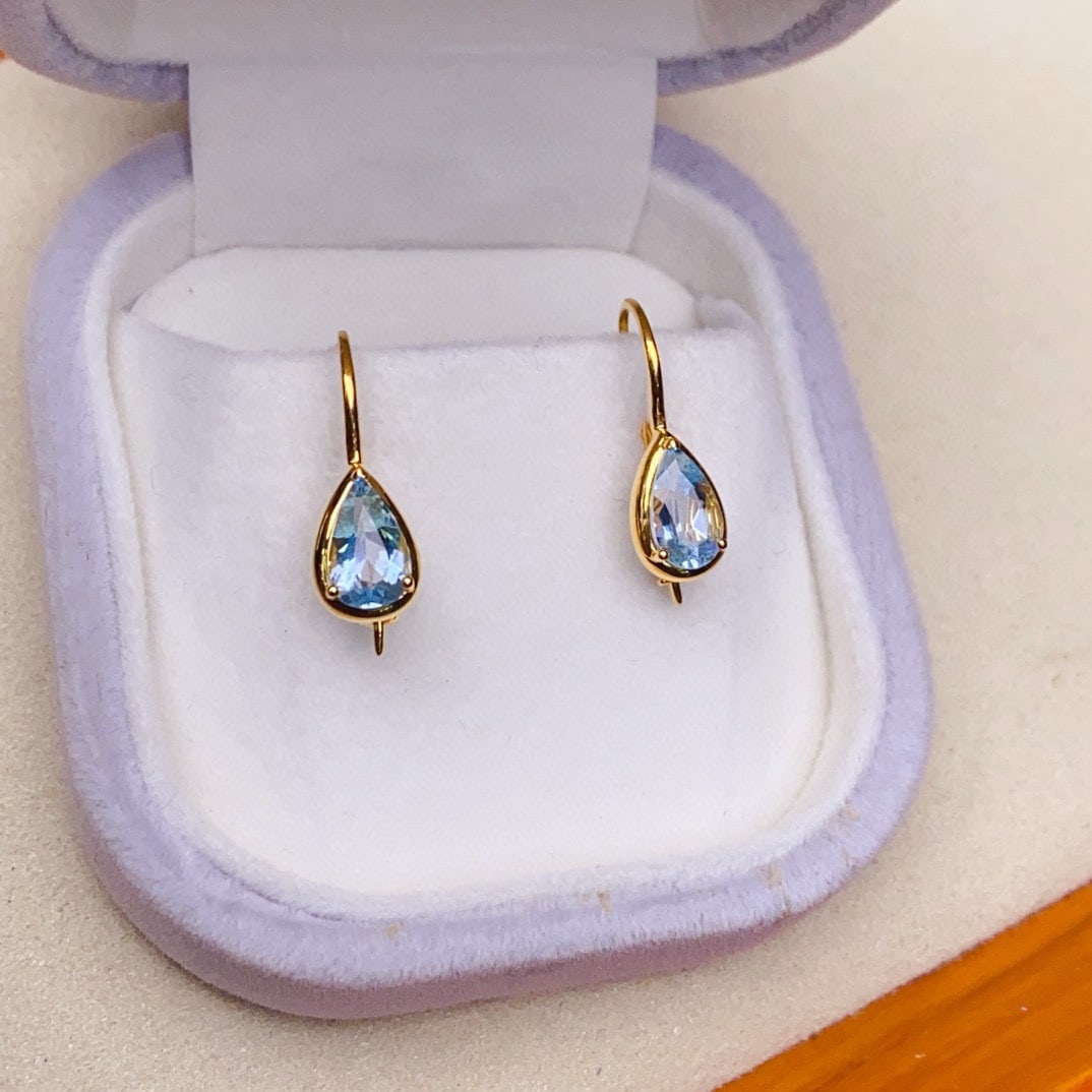 14k Gold 1.7 Ct Natural Aquamarine Earrings - 2