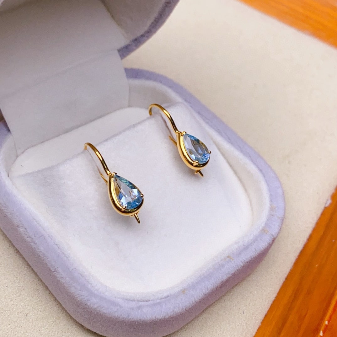 14k Gold 1.7 Ct Natural Aquamarine Earrings - 3