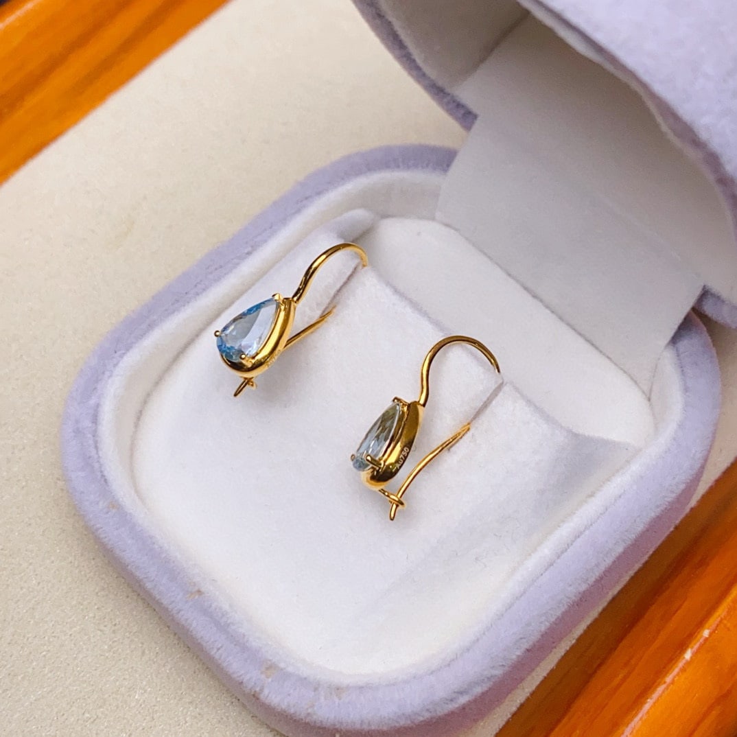 14k Gold 1.7 Ct Natural Aquamarine Earrings - 4