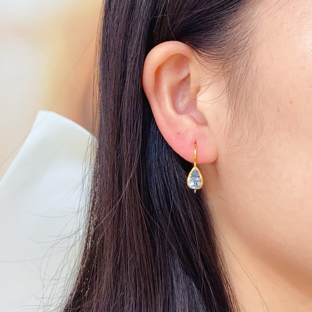 14k Gold 1.7 Ct Natural Aquamarine Earrings - 5