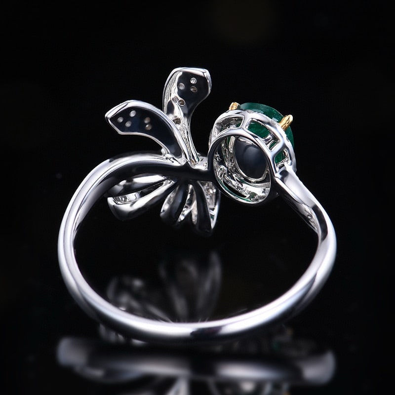 14k Gold 0.78 Ctw Vivid Green Natural Emerald & Diamond Ring - 3