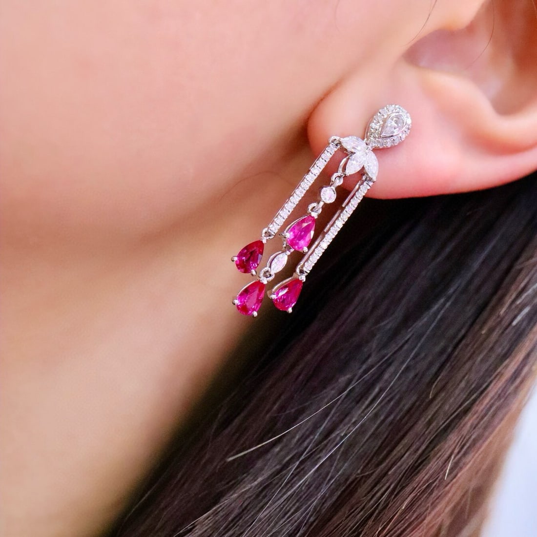 14k Gold 2.26 Ctw Natural Ruby & Diamond Earrings - 2