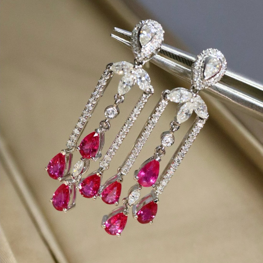 14k Gold 2.26 Ctw Natural Ruby & Diamond Earrings - 5