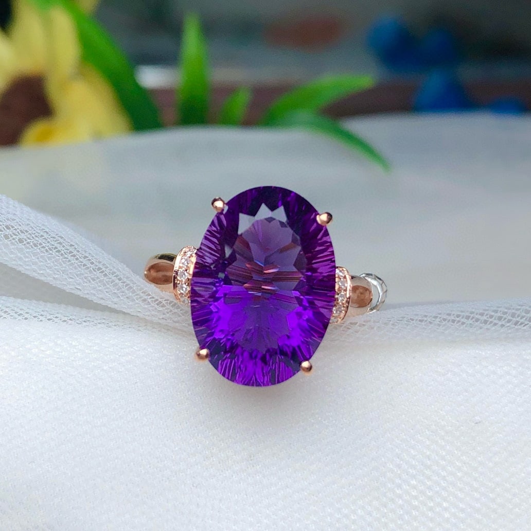 14k Gold 6.15 Ct Natural Amethyst & Diamond Ring: Ref:230936230 // gold content:14k gold // ring size:7. 25us // // main gemstone:amethyst // shape:oval // carat weight:6. 15ct // color:purple // treatment:natural // // adjacent gemstone 2 : diamond