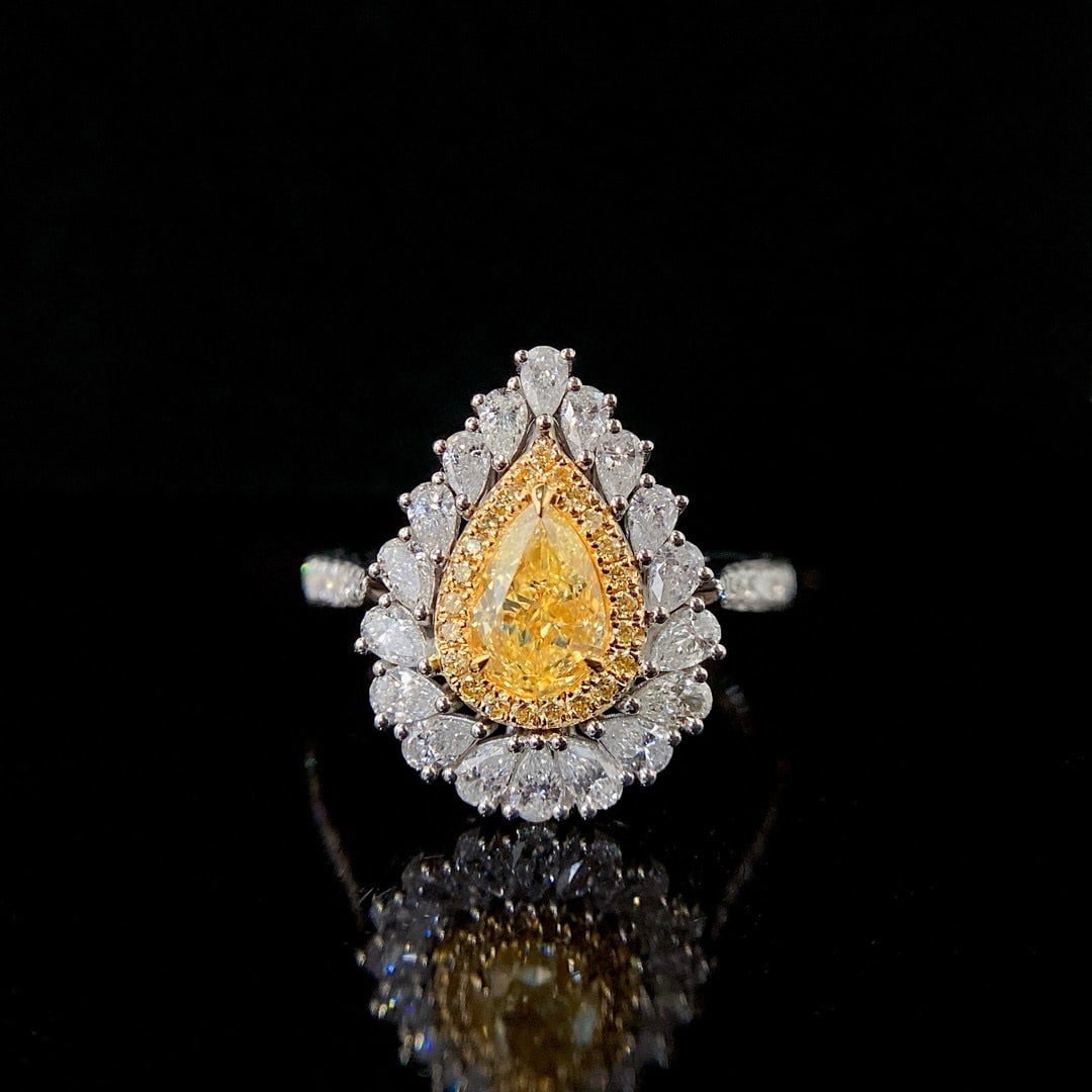 14k Gold 1.67 Ctw Natural Yellow Diamond & Diamond Ring/pendant( Without Chain ): Ref:230936231 // gold content:14k gold // ring size:7. 25us // // main gemstone:yellow diamond // shape:pear // carat weight:0. 71ct // color:yellow // treatment:natural // // adjacent gemstone 2 : di