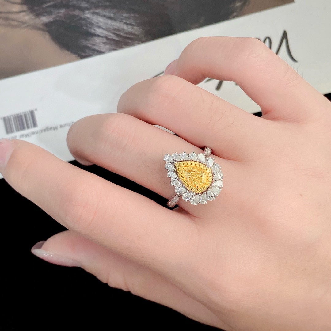 14k Gold 1.67 Ctw Natural Yellow Diamond & Diamond Ring/pendant( Without Chain ) - 2