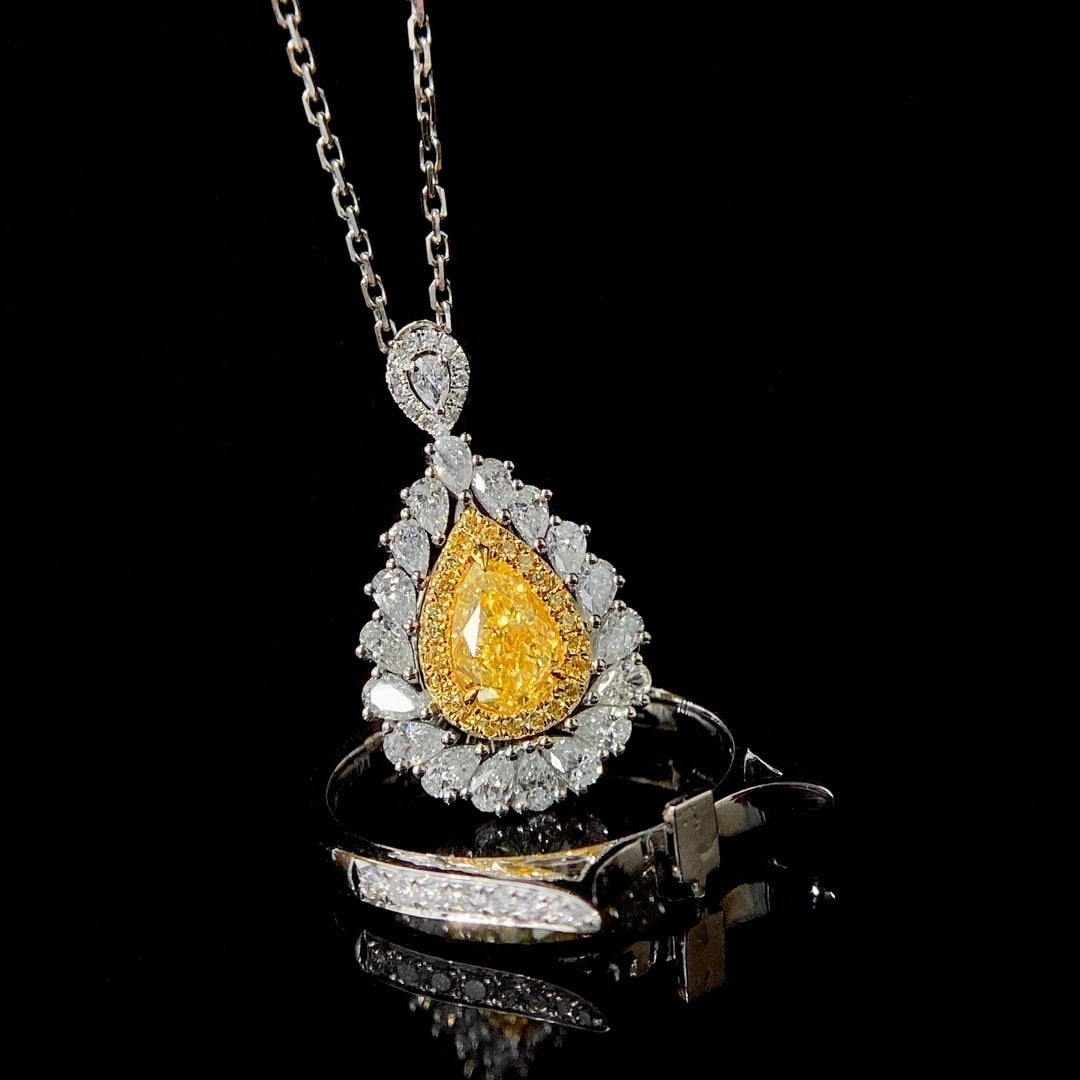 14k Gold 1.67 Ctw Natural Yellow Diamond & Diamond Ring/pendant( Without Chain ) - 4